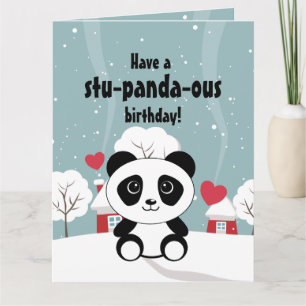 Carte Panda Bébé Cute En Hiver Gris Neige