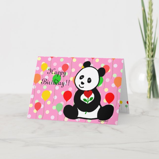 Carte Panda Cartoon et A Heart Flower Anniversaire (Devant)