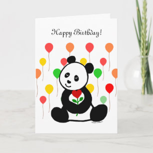 Carte Panda Cartoon et A Heart Flower Anniversaire