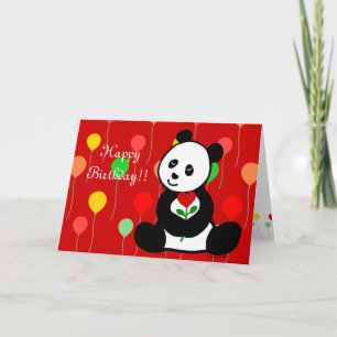Carte Panda Cartoon et A Heart Flower Anniversaire