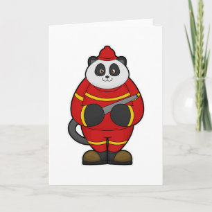 Carte Panda comme pompier avec tuyau