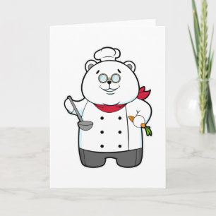 Carte Panda cuisinier avec une louche à soupe et une car