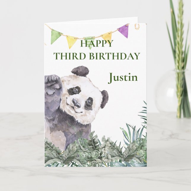 Carte Panda  Cutie Anniversaire Feuillage Aquarelle  (Devant)