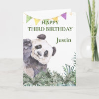 Panda  Cutie Anniversaire Feuillage Aquarelle 