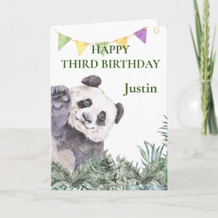 Carte Panda  Cutie Anniversaire Feuillage Aquarelle 