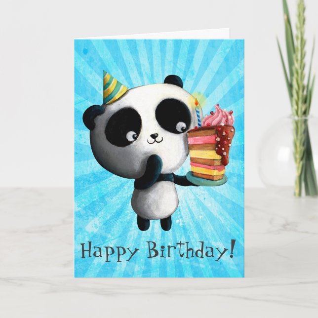 Carte Panda d'anniversaire mignonne avec gâteau (Devant)