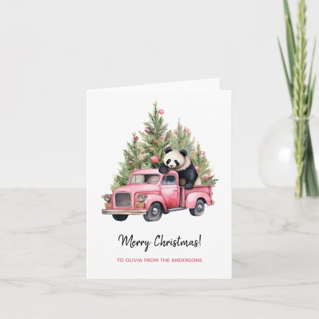 Carte Panda dans Pink Truck arbres de Noël (Devant)