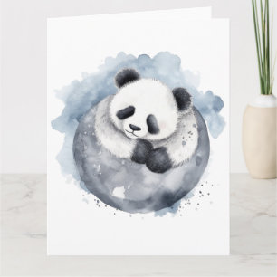 Carte Panda d'aquarelle mignonne dorée
