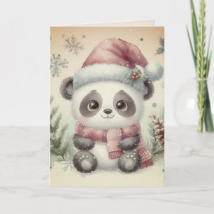 Carte Panda de Noël vintage nostalgique Antique