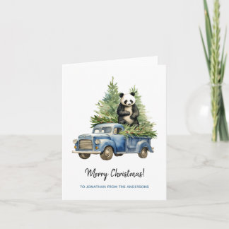 Carte Panda drôle en Van Vintage bleu Xmas
