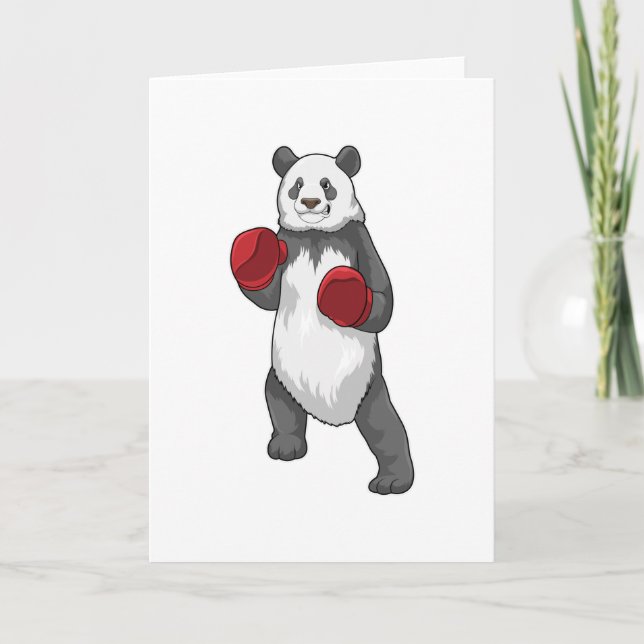 Carte Panda en boîte avec gants de boxe (Devant)