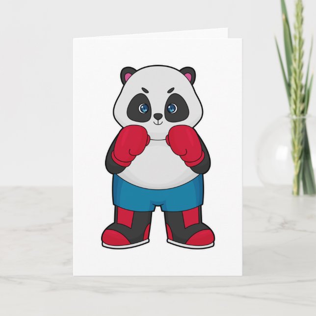 Carte Panda en boîte avec gants de boxe (Devant)