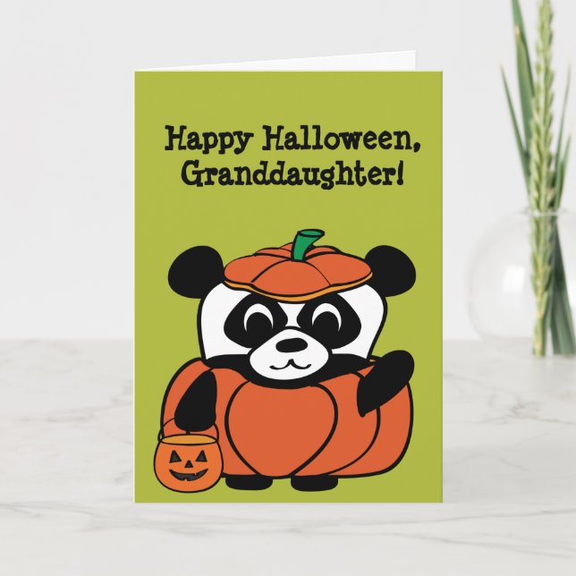 Carte Panda en costume Citrouille Trick ou traitement (Devant)