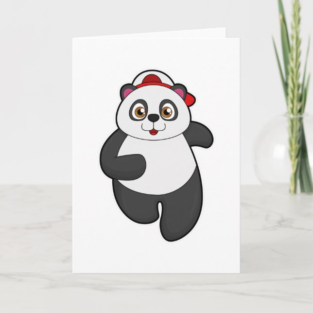 Carte Panda en course avec casquette (Devant)