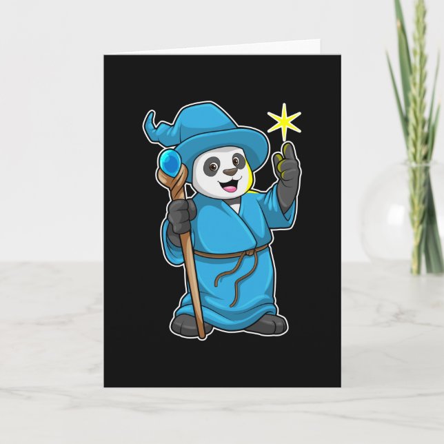 Carte Panda en magicien avec une baguette magique (Devant)
