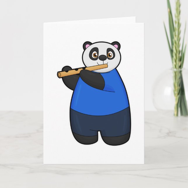 Carte Panda en musicien avec flûte (Devant)