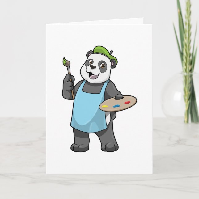 Carte Panda en peintre avec pinceau et couleur (Devant)