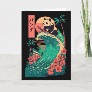 Carte Panda faisant du surf japonais _2