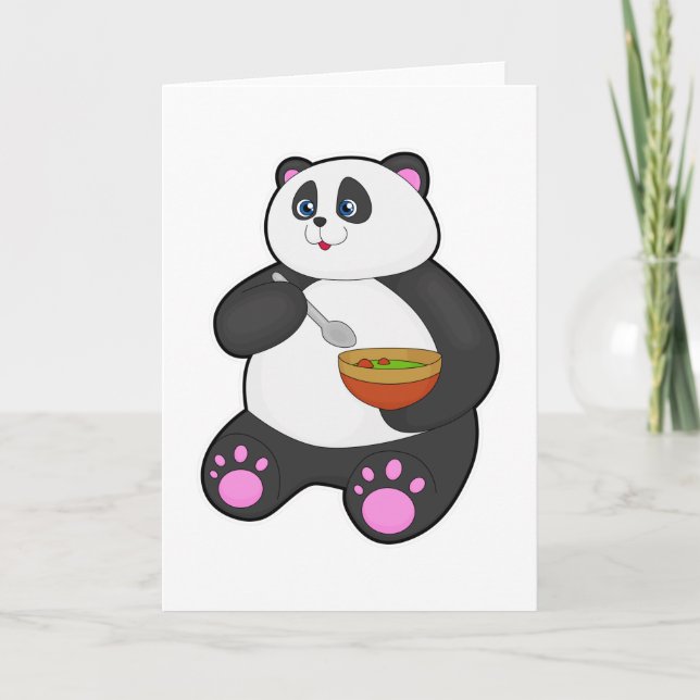 Carte Panda mangeant avec cuillère et bol (Devant)