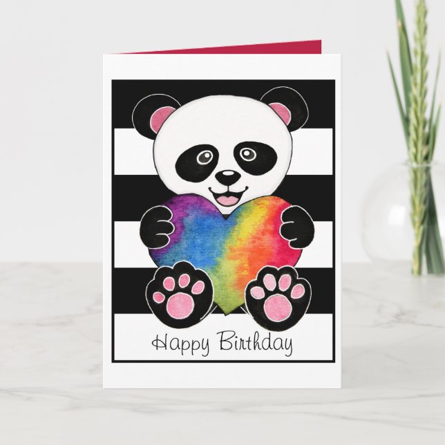 Carte Panda mignon d'aquarelle avec le coeur (Devant)
