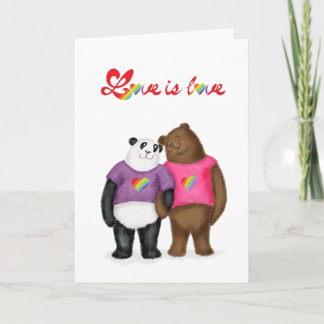 Carte Panda mignonne et ours brun "l'amour c'est l'amour (Devant)