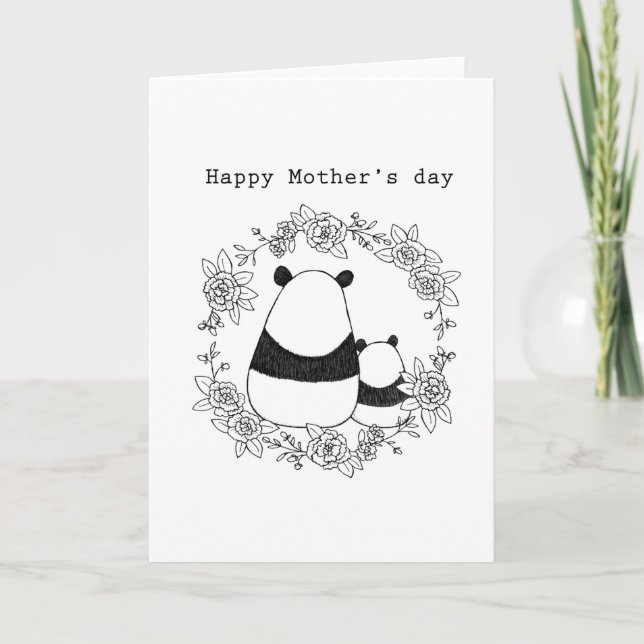 Carte Panda mother's Day cute panda child monochrome (Devant)