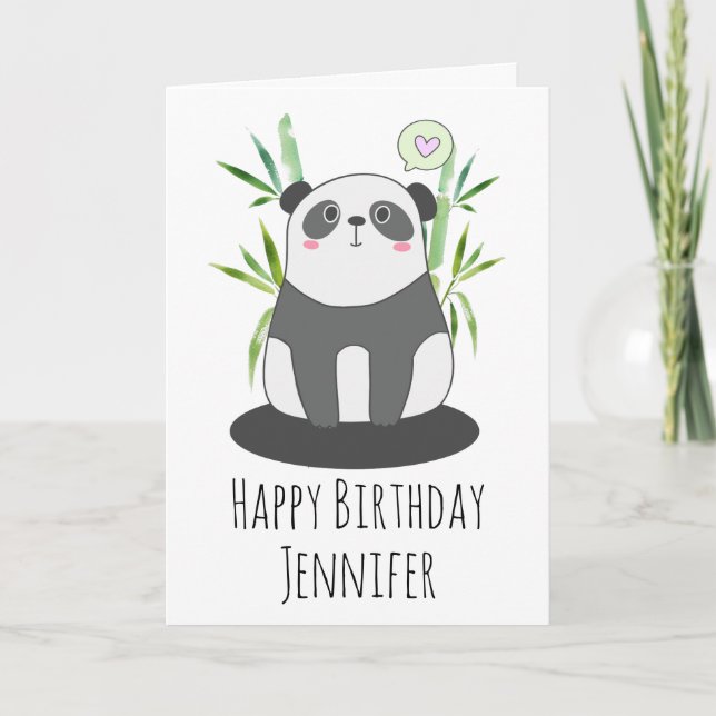 Carte Panda noir et blanc mignon en Bambou Anniversaire (Devant)
