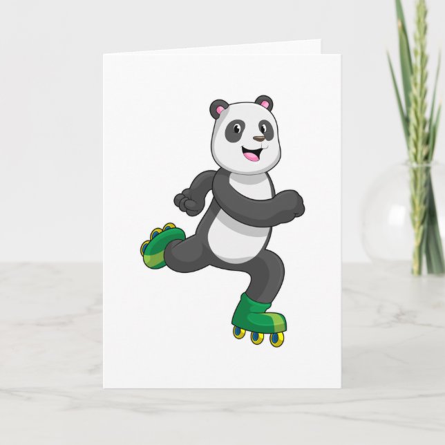 Carte Panda patineur en ligne avec des patins à roulette (Devant)