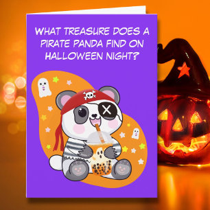 Carte Panda Pirate Kawaii Halloween Buvant du Thé aux Pe