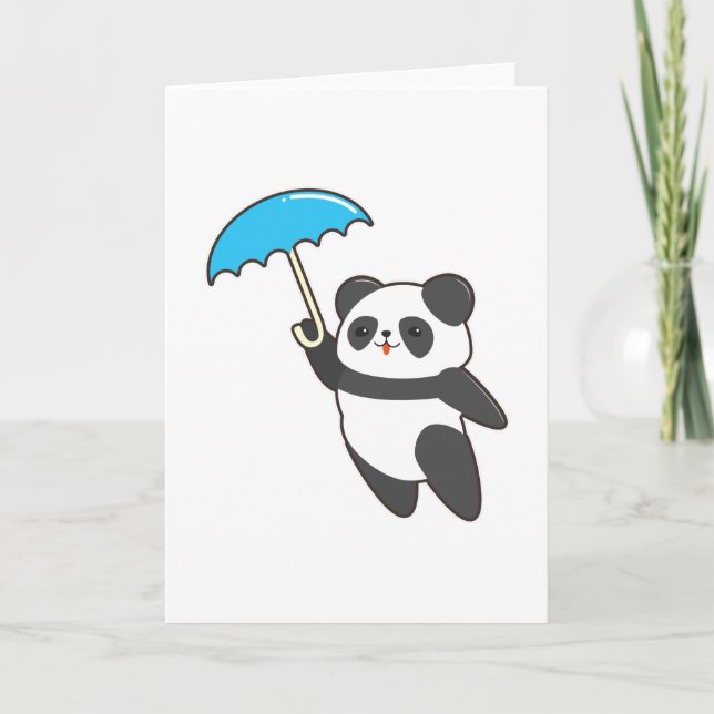 Carte Panda sous la pluie avec parapluie (Devant)