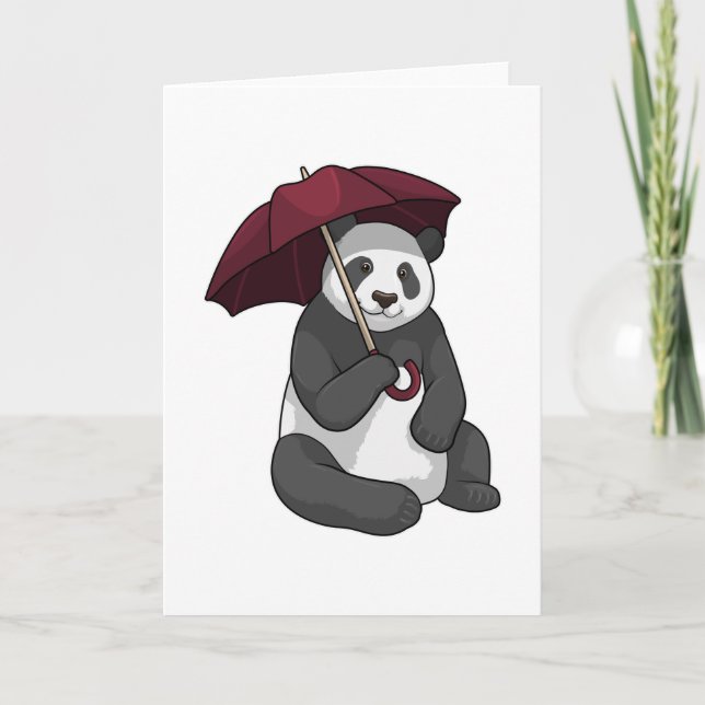 Carte Panda sous la pluie avec un parapluie (Devant)