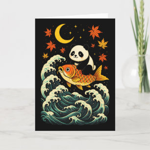 Carte Panda surfant sur une vague - Art animalier japona