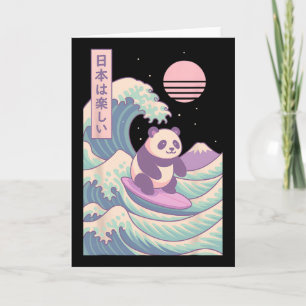 Carte Panda surfant sur une vague japonaise Japon