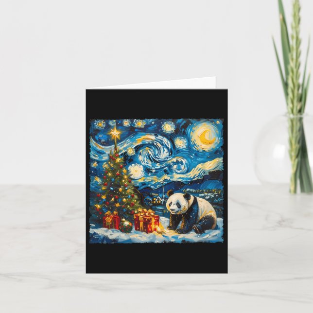 Carte Panda Van Gogh Style Nuit étoilée Noël hiver (Devant)