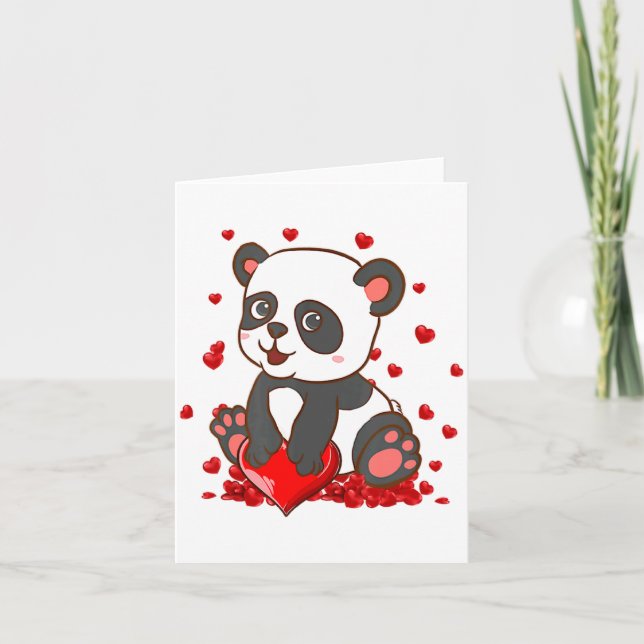 Carte Panda With Hearts Valentines Day Women And Girls  (Devant)