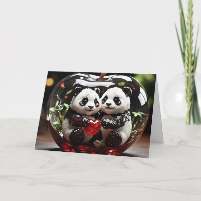 Carte Pandas dans Cœur de Verre (Devant)