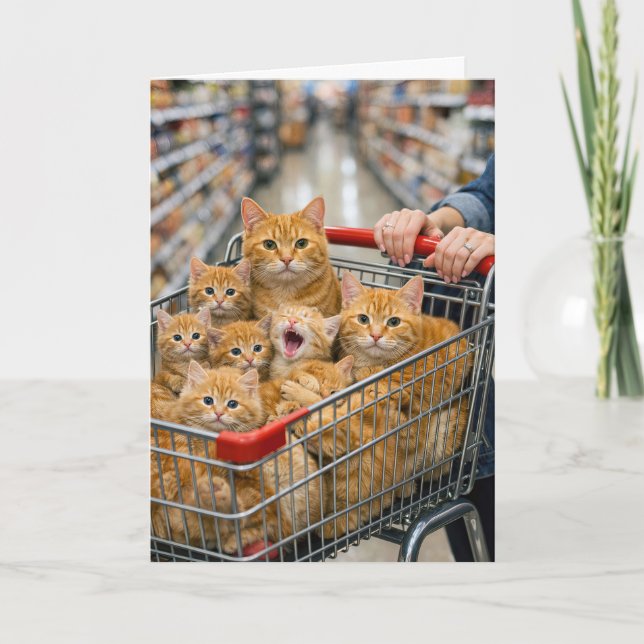 Carte Panier d'anniversaire rempli de chats orange (Devant)