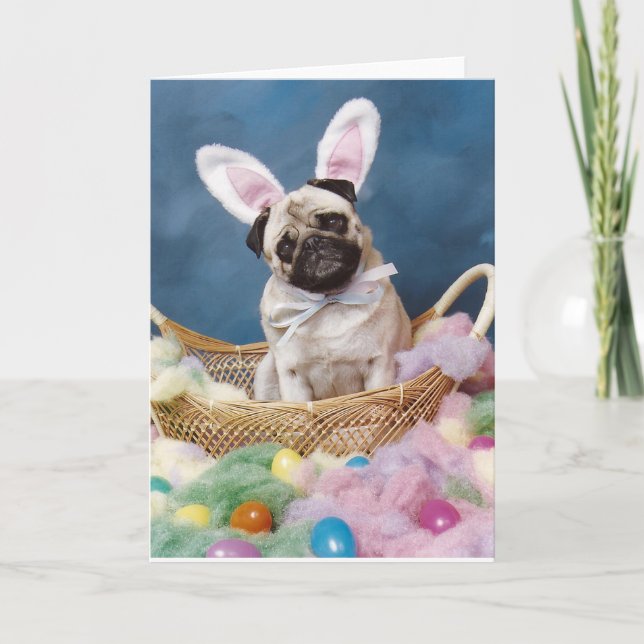 Carte Panier de chien pug de lapin de Pâques (Devant)