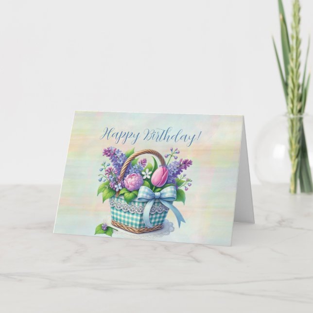 Carte Panier de Fête d'Anniversaire de Bouquet de Printe (Devant)