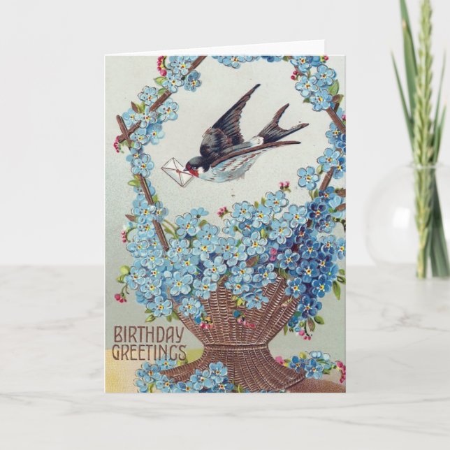 Carte Panier de fleurs bleues Anniversaire (Devant)