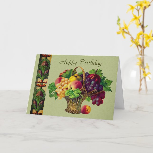 Carte Panier de fruits d'art vintage Anniversaire (Fleur jaune)