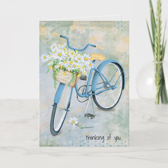 Carte panier de marguerite sur vélo bleu (Devant)