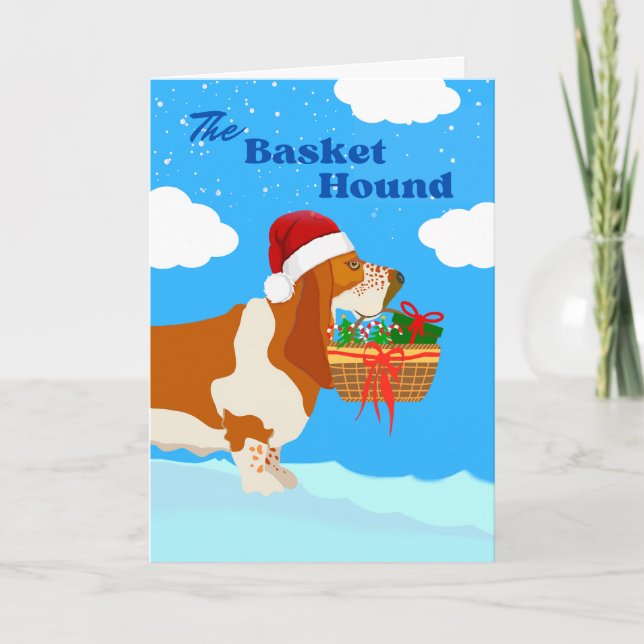 Carte Panier de Noël adorable Hound avec panier (Devant)