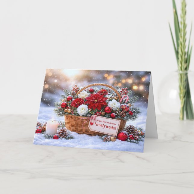 Carte Panier de Noël avec de belles fleurs (Devant)