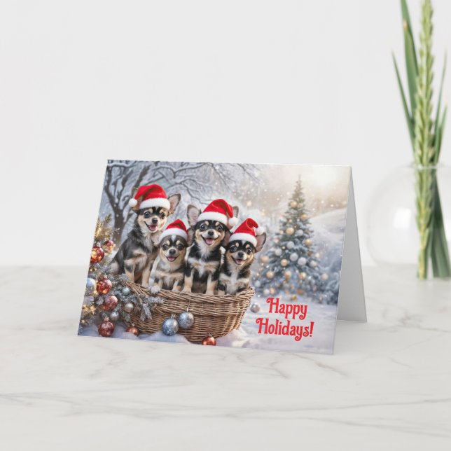 Carte Panier de Noël Joyeuses Fêtes Chihuahua Mignon (Devant)