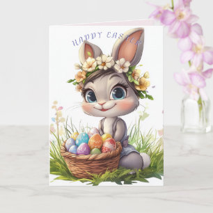 Carte Panier de Pâques lapin oeufs Fleurs