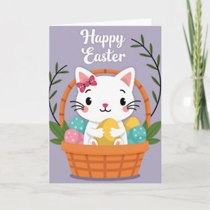 Carte Panier de Printemps Chat Heureux