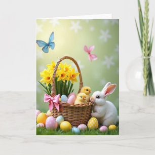 Carte Panier de Printemps et Oiseaux