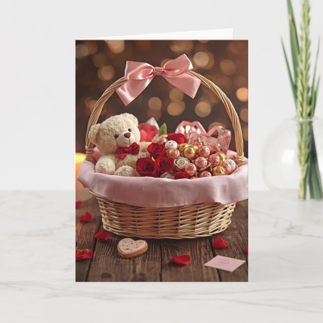Carte Panier de roses Teddy Romantique Saint-Valentin Ca (Devant)