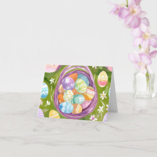 Carte Panier d'œufs de Pâques Aquarelle pastel de prin